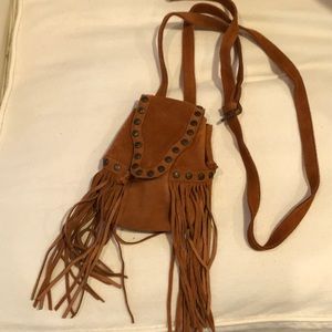 Suede fringe pouch purse